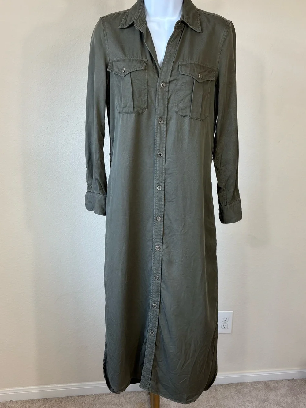 Double RL Ralph Lauren Lyocell Twill Shirt Dress Olive Green Size 1 Maxi Midi